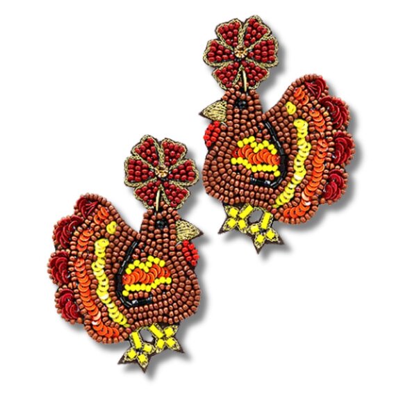 Thanksgiving Tom Turkey Sparkle Beaded Holiday Earrings - Picture 2 of 2